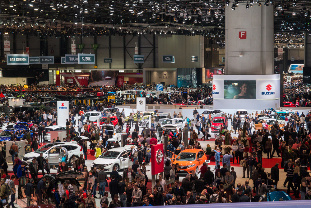 Geneva, Switzerland - March 14, 2015: Crowd in the exhibition hall during Geneva Motor Show 2015