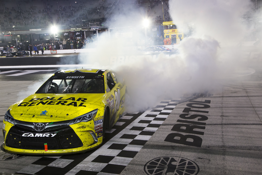 Bristol, TN - Apr 19, 2015: Matt Kenseth (20) wins the Food City 500 at Bristol Motor Speedway in Bristol, TN.