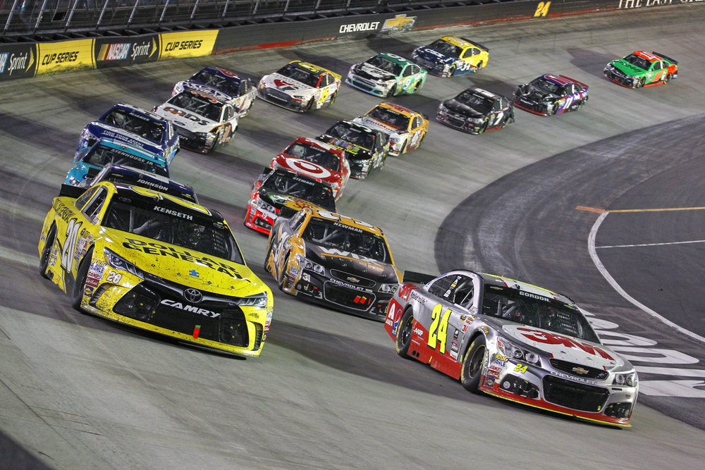 Bristol, TN - Apr 19, 2015: The NASCAR Sprint Cup Series teams take to the track for the Food City 500 at Bristol Motor Speedway in Bristol, TN.