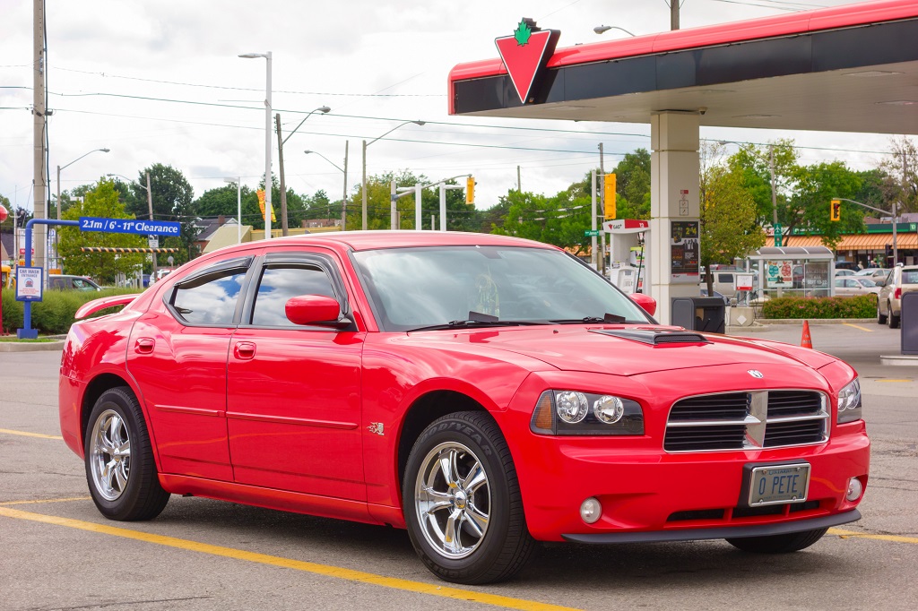 A red dodge charger from Chrysler-Fiat