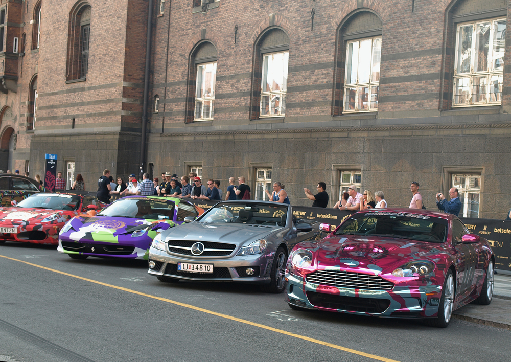 COPENHAGEN - MAY 18: Residents and car enthusiasts had a glimpse of the Gumball 3000 luxury sports cars a day before the race on the streets of Copenhagen, Denmark on May 18, 2013.