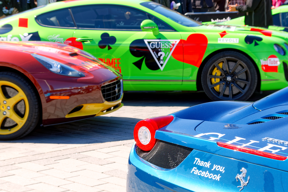 STOCKHOLM - MAY 23, 2015: Colorful sports-cars before the start of the public event Gumball 3000, May 23, 2015 in Stockholm, Sweden