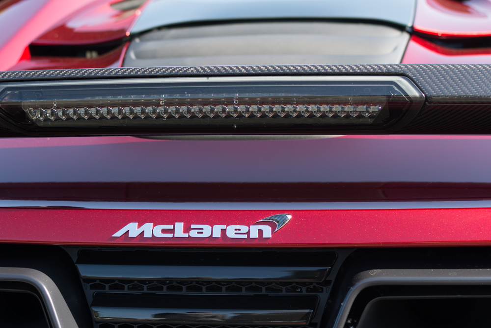 Woodland Hills, CA, USA - June 7, 2015: McLaren emblem car on display at the Supercar Sunday car event.