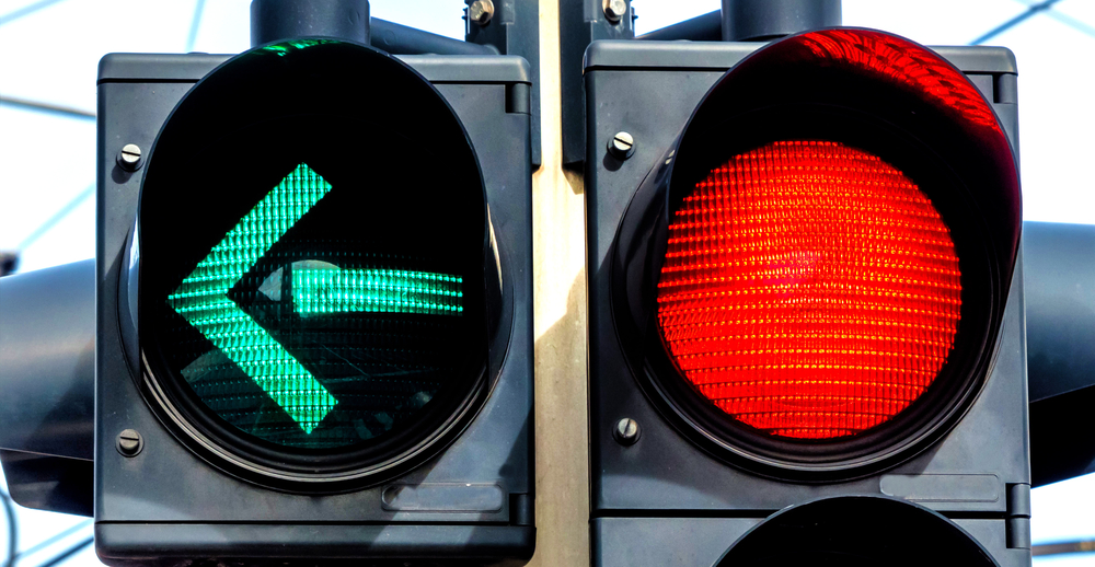 traffic light with red light and green light