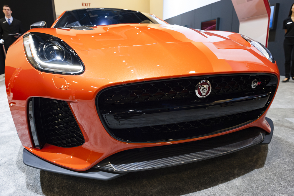 MIAMI, USA - SEPTEMBER 10, 2016: Jaguar F-Type SVR coupe on display during the Miami International Auto Show at the Miami Beach Convention Center.