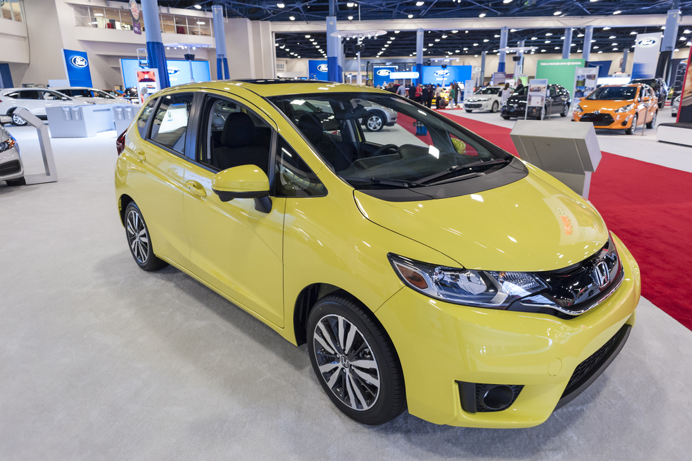 MIAMI BEACH, FL, USA - NOVEMBER 6, 2015: Honda Fit on display during the 2015 Miami International Auto Show at the Miami Beach Convention Center in downtown Miami Beach.