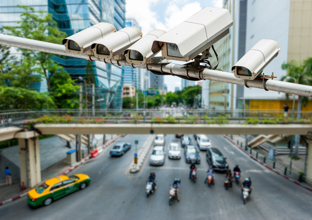 CCTV camera or surveillance operating on traffic road