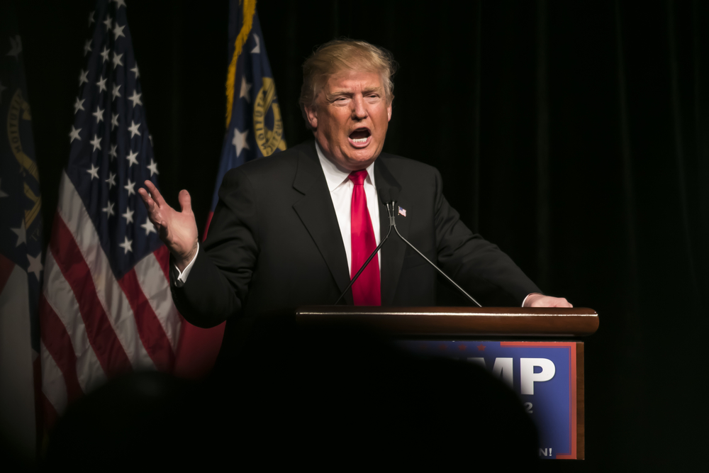 Republican Presidential candidate Donald Trump speaks to several thousand supporters on the auto industry