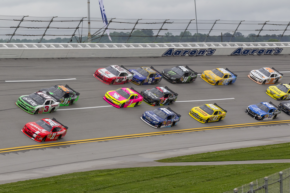 The NASCAR Nationwide teams take to the track for the Aarons 312 race at the Talladega Superspeedway in LINCOLN, AL on May 04, 2013.