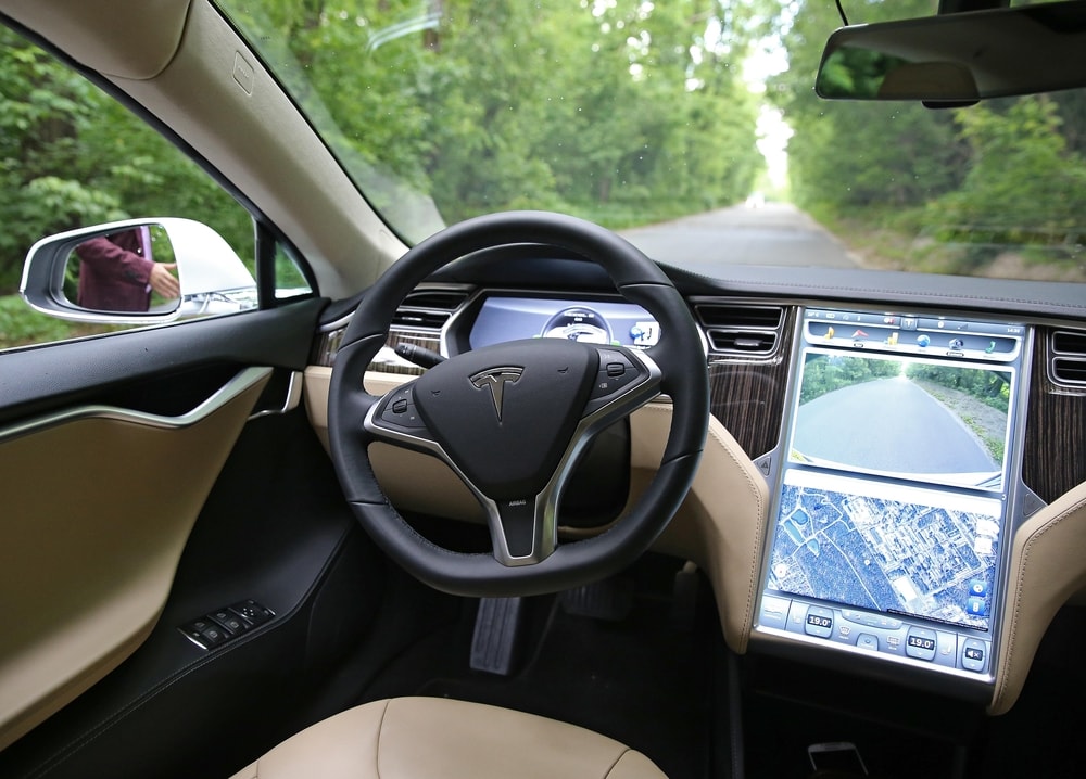 Tesla steering wheel and autopilot console