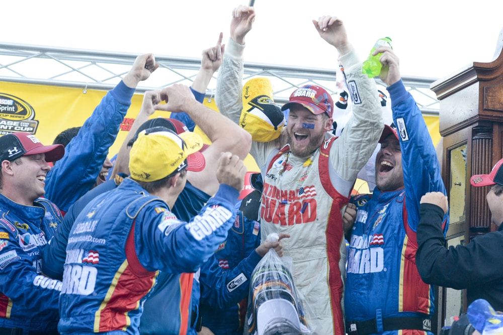 dale earnhardt jr celebrating nascar