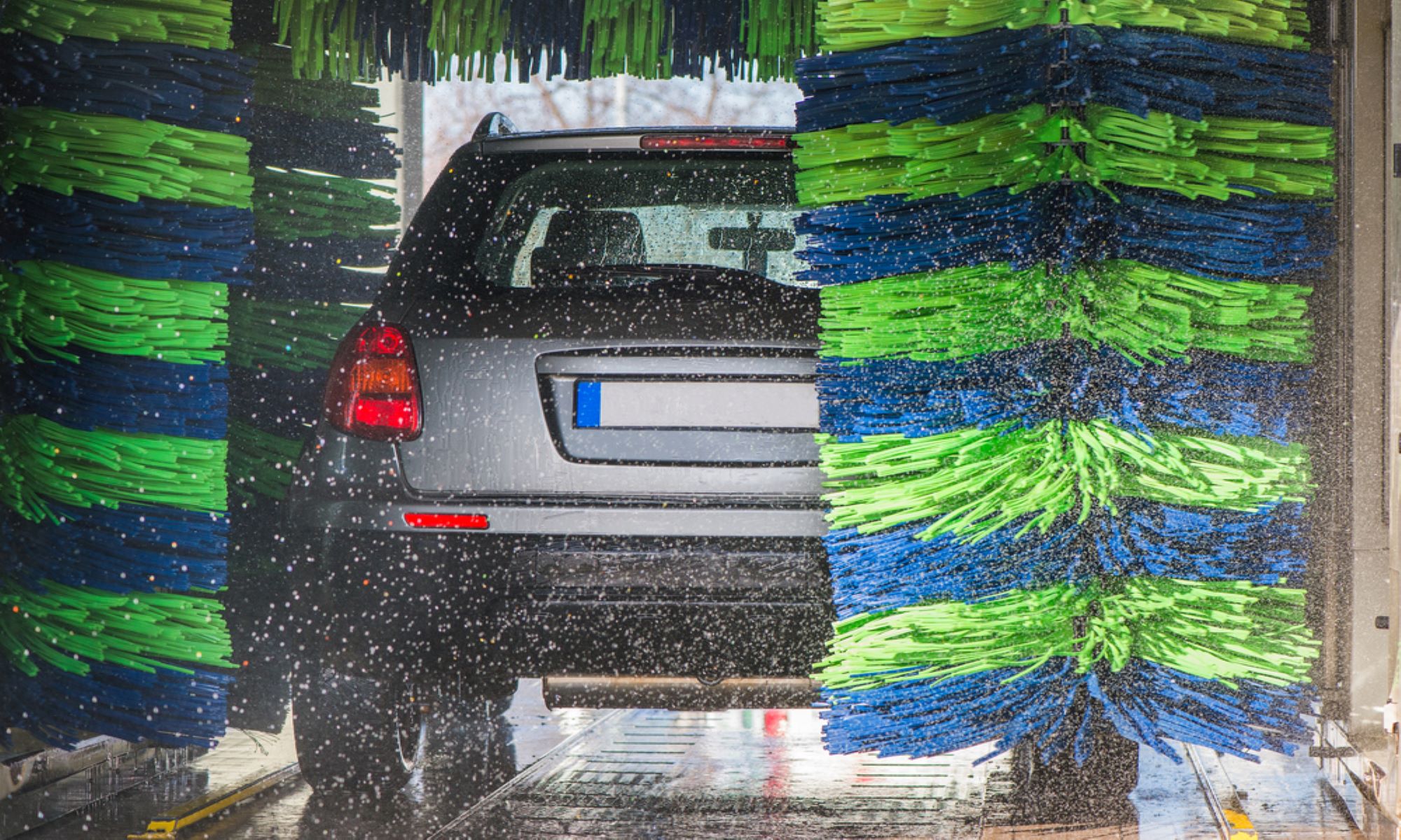 A car goes through an automated car wash