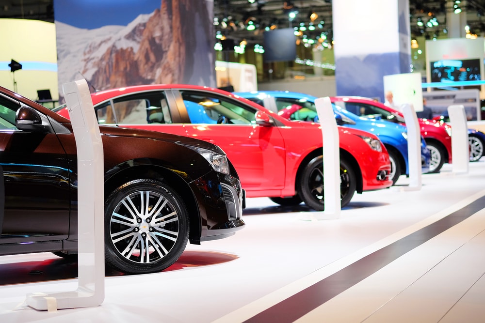 cars on a showroom floor