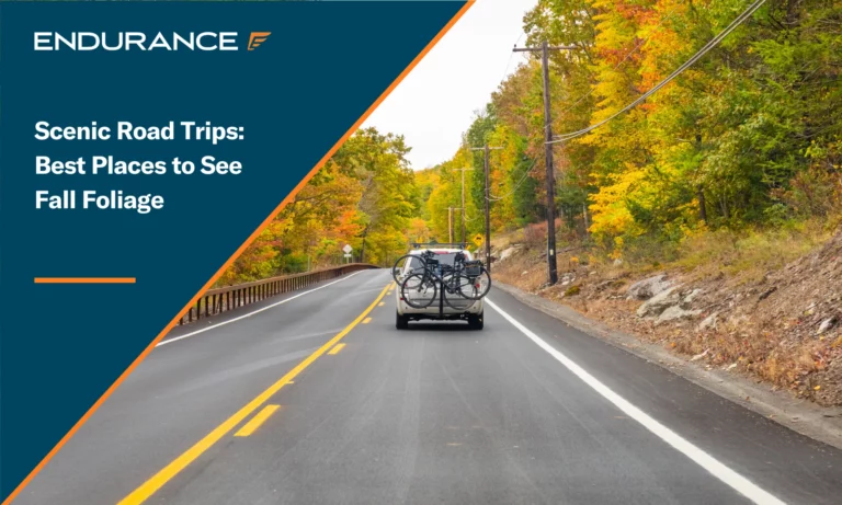 SUV with mountain bikes traveling to the great autumn outdoors