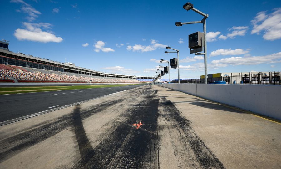 Low angle view of pit row at a race track