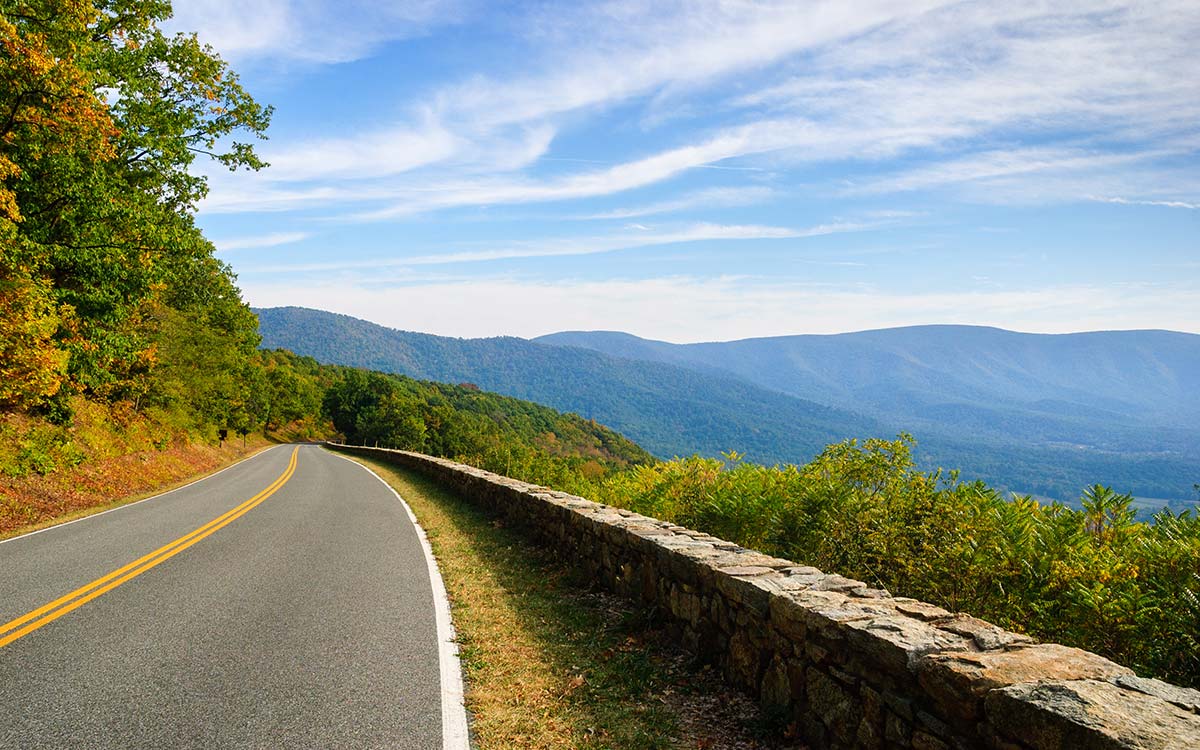 A scenic fall drive at Shenandoah National Park.