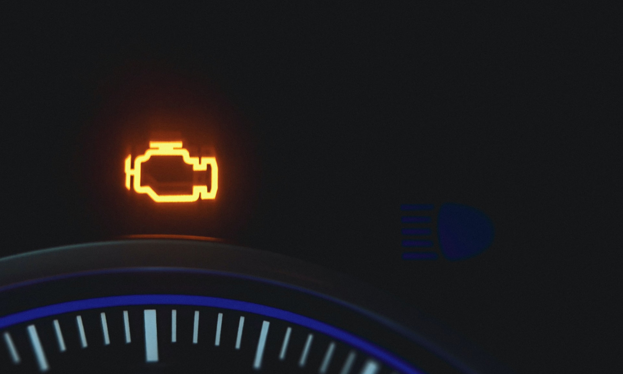 Check engine light illuminated on a car's dashboard