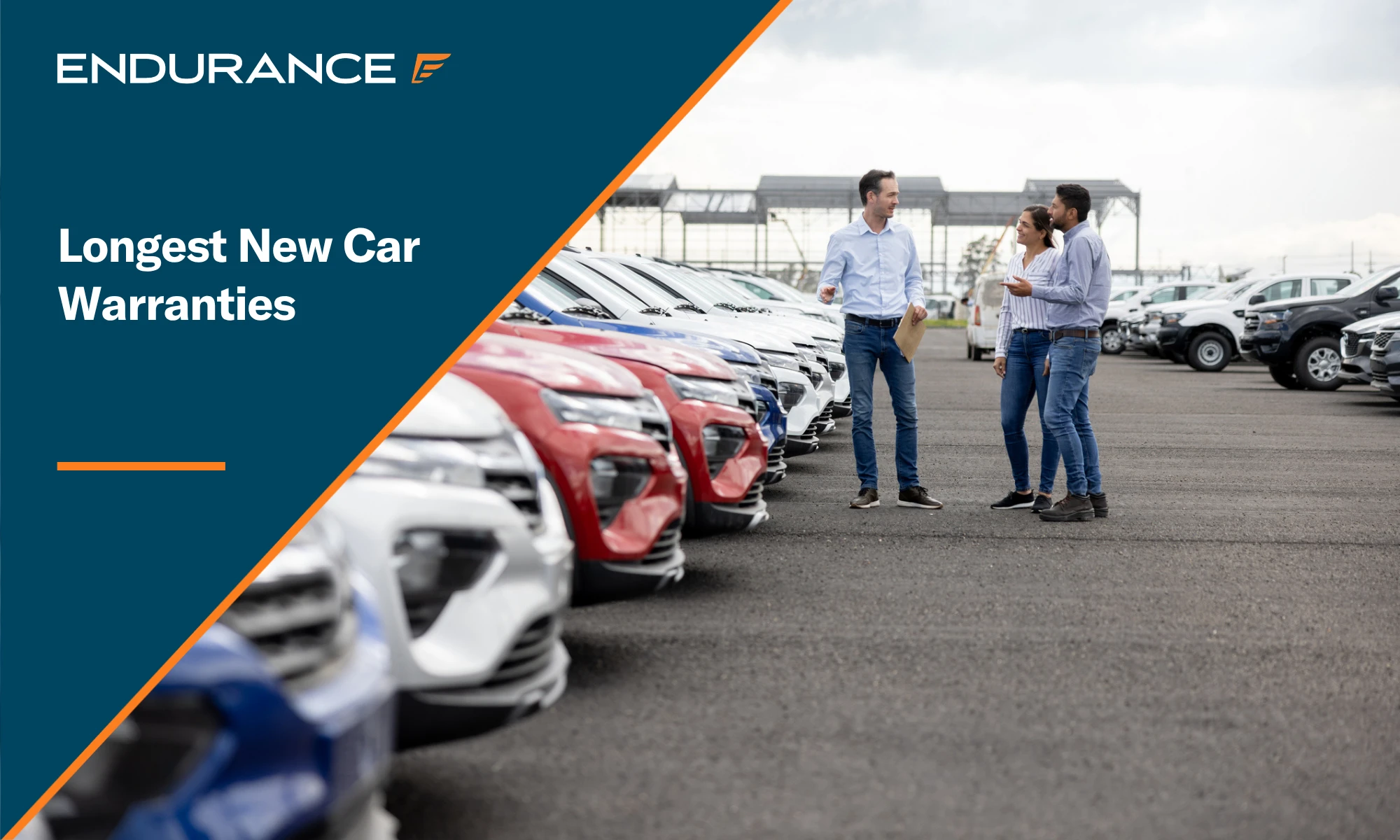Salesman showing cars to a couple at the dealership, what are the longest new car warranties