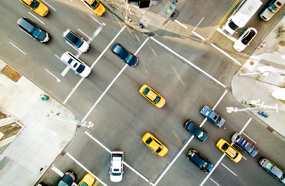 Aerial view of traffic.