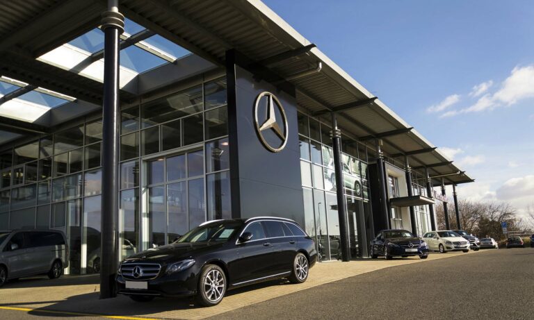 A Mercedes-Benz dealership.