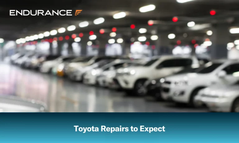 Parking garage with Toyota cars in it