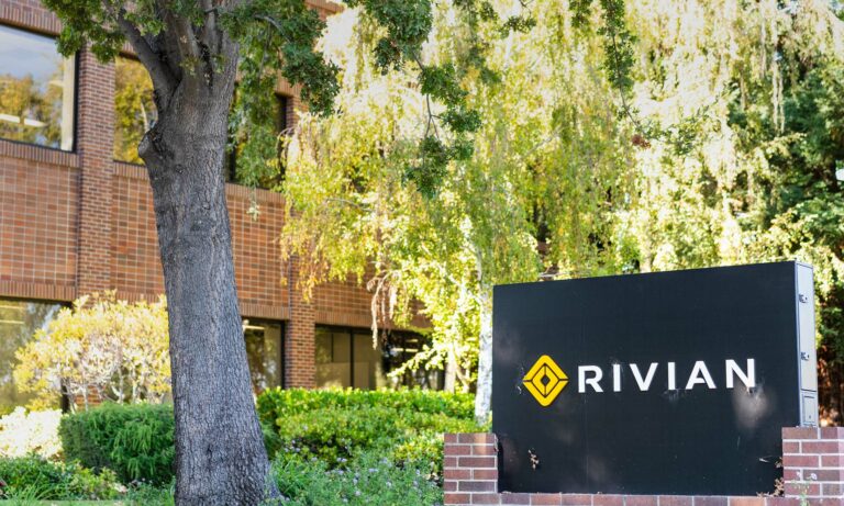 The sign outside the Rivian headquarters in Silicon Valley.