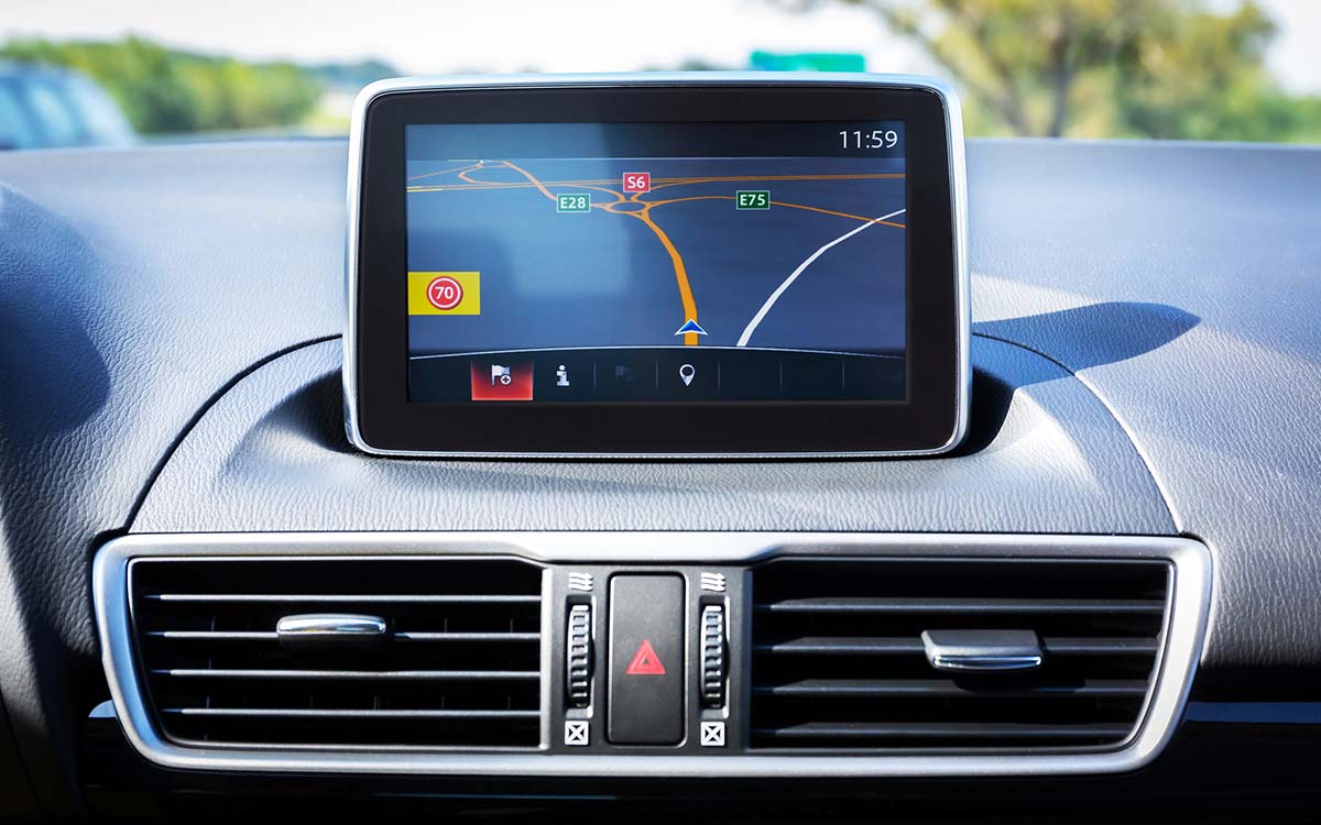 A closeup of a car's GPS display.