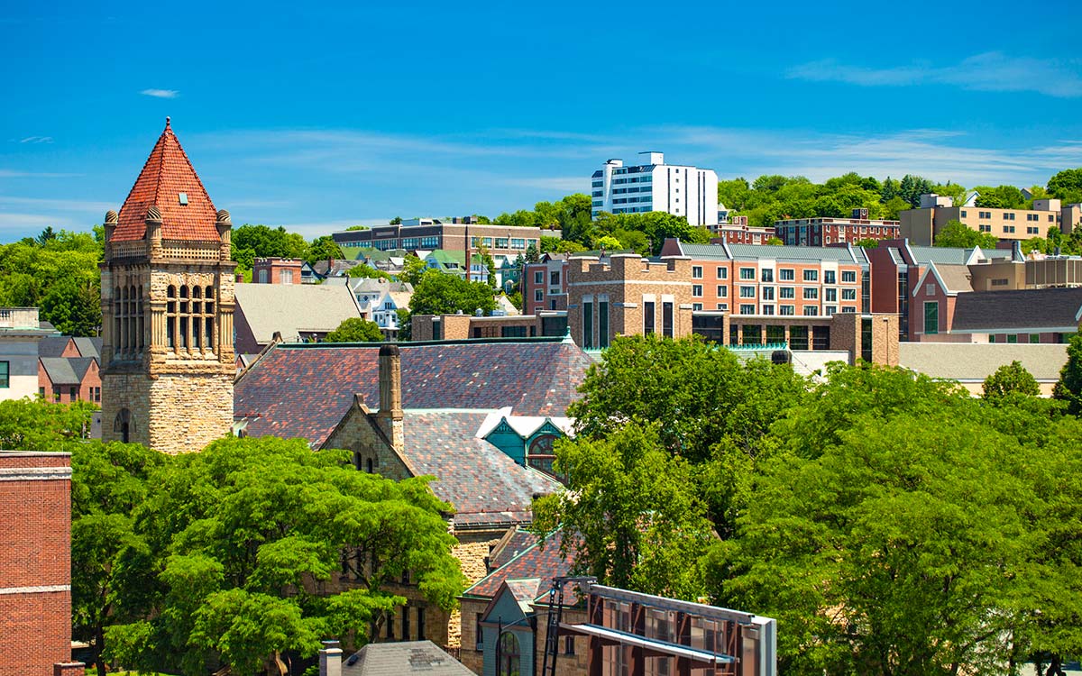 An aerial view of downtown Scranton, PA.