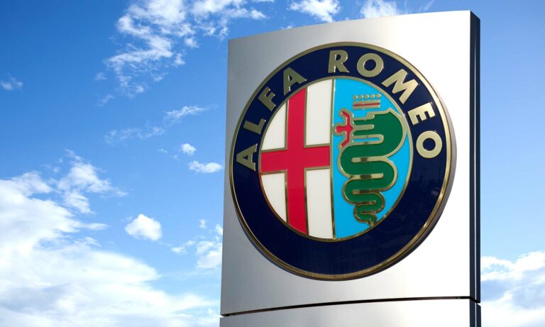 The sign outside of an Alfa Romeo car dealership.