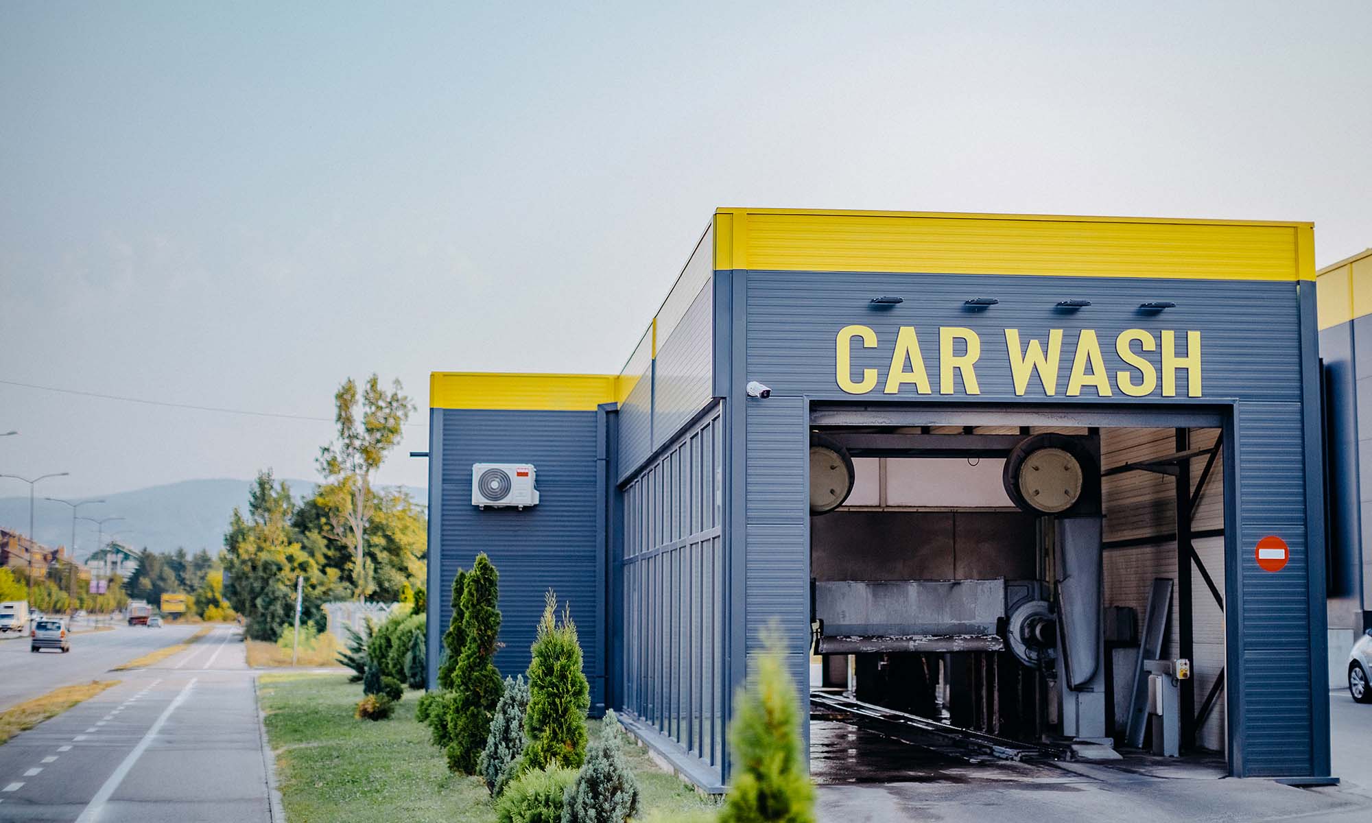 The outside of an automatic car wash.