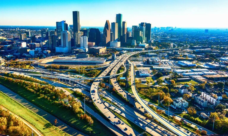 An aerial view of downtown Houston, Texas.