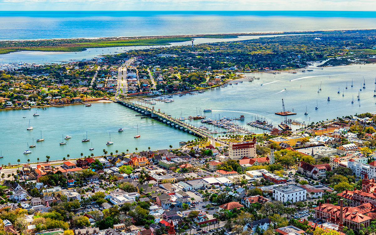 An aerial view of downtown St. Augustine, Florida.