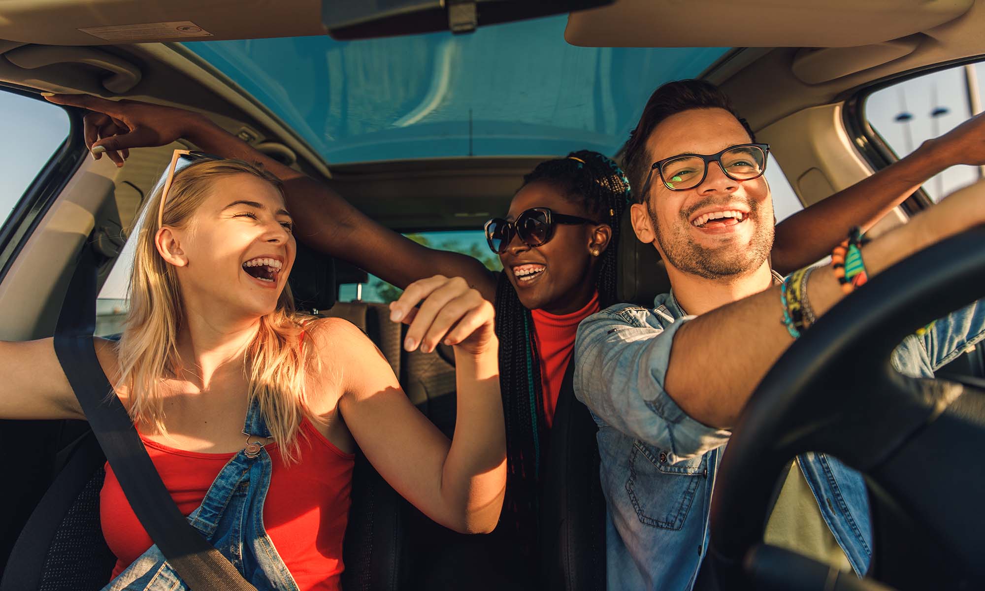 A group of friends enjoying a road trip together.