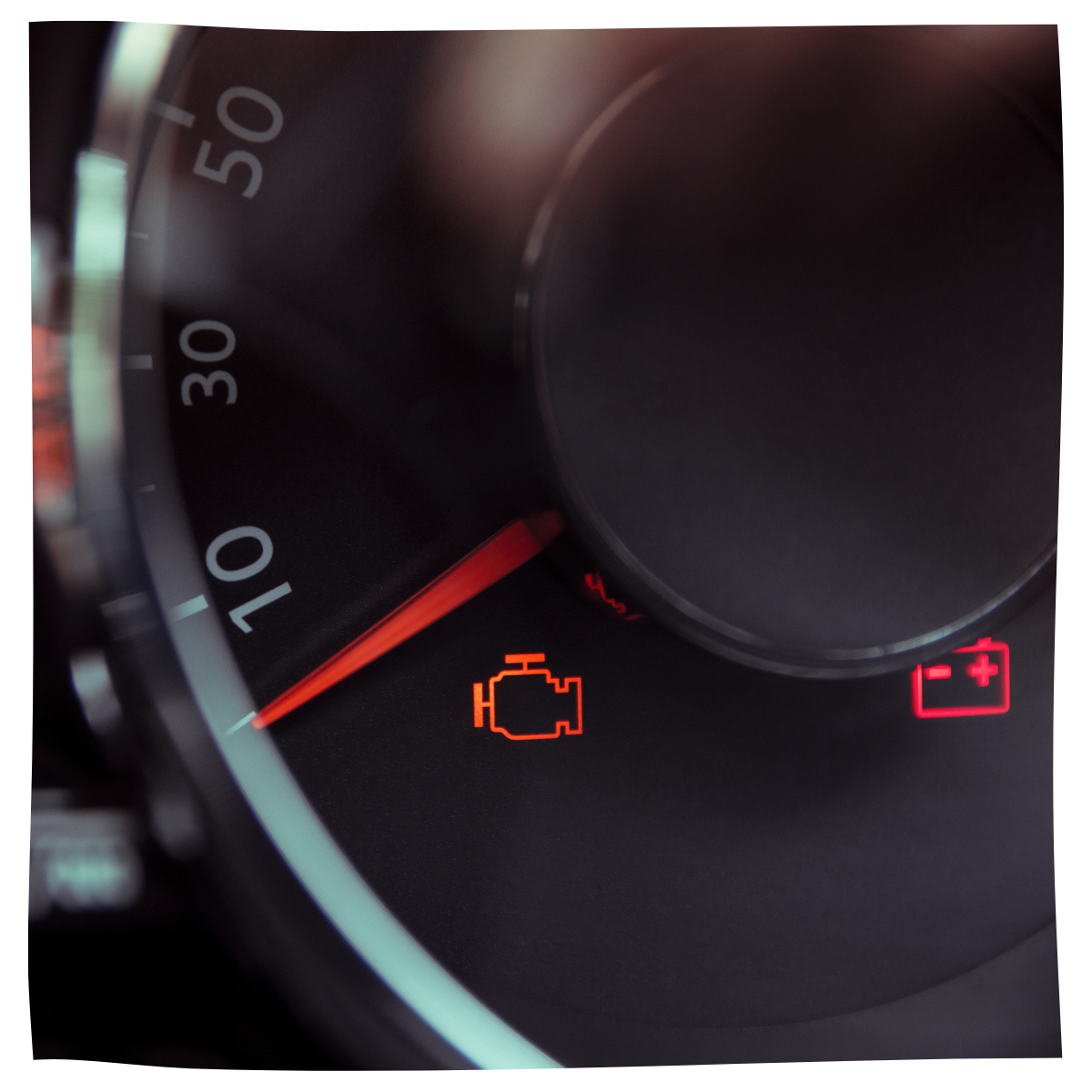 Check engine light. Car dashboard in closeup