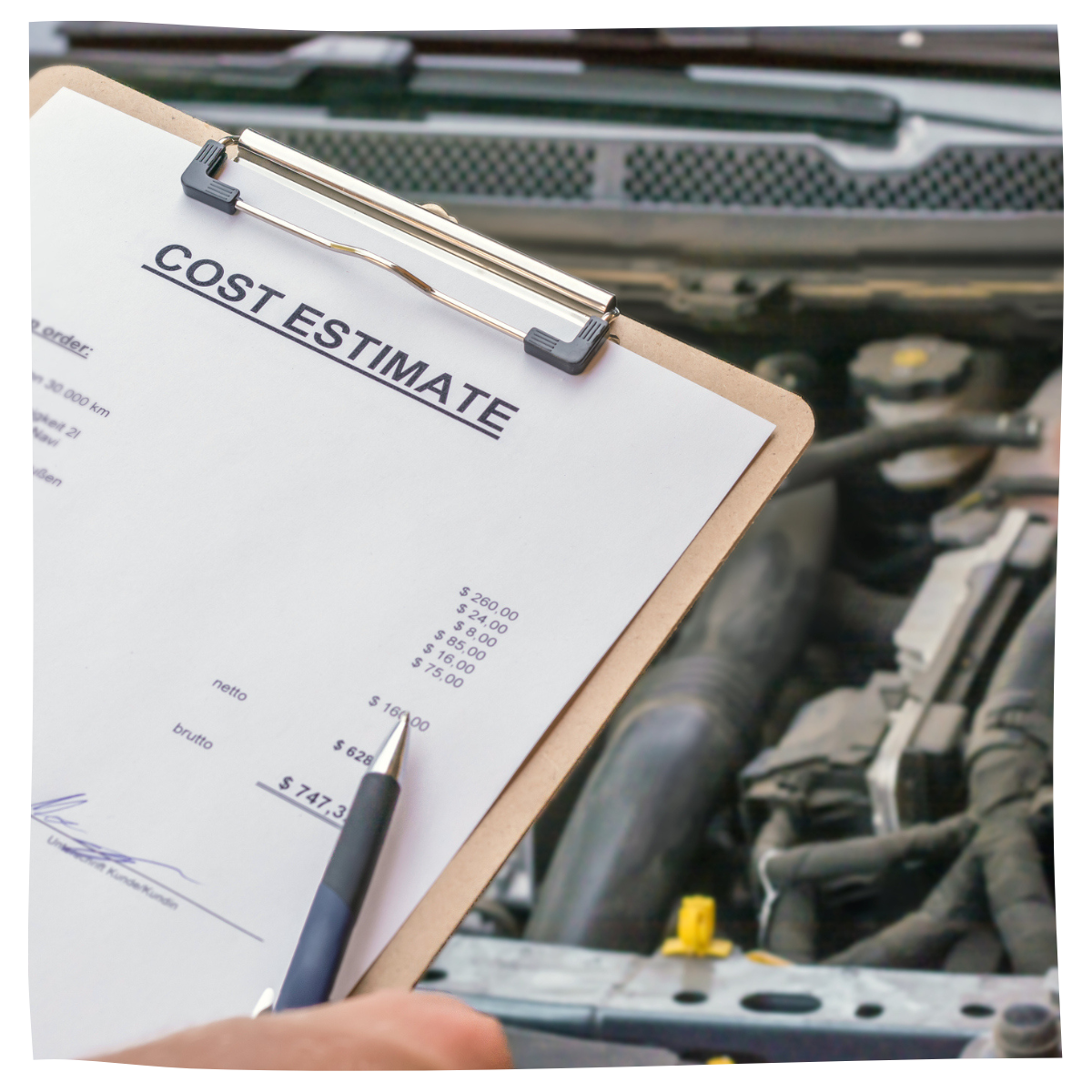 Mechanic filling out a car repair costs bill