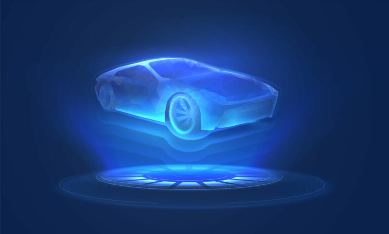 Car hologram of the BMW i Vision Dee in digital futuristic style