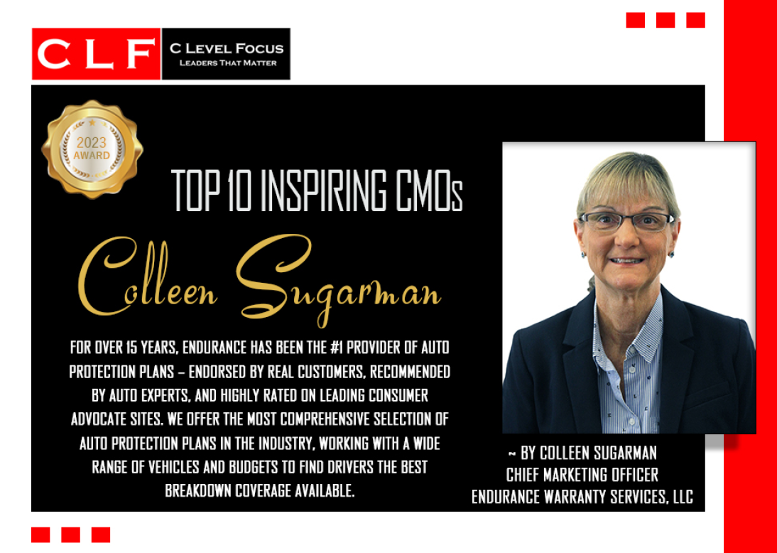 Colleen's award for Top 10 Inspiring CMOs of 2023