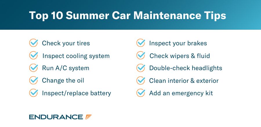 A list of the top 10 summer car maintenance items