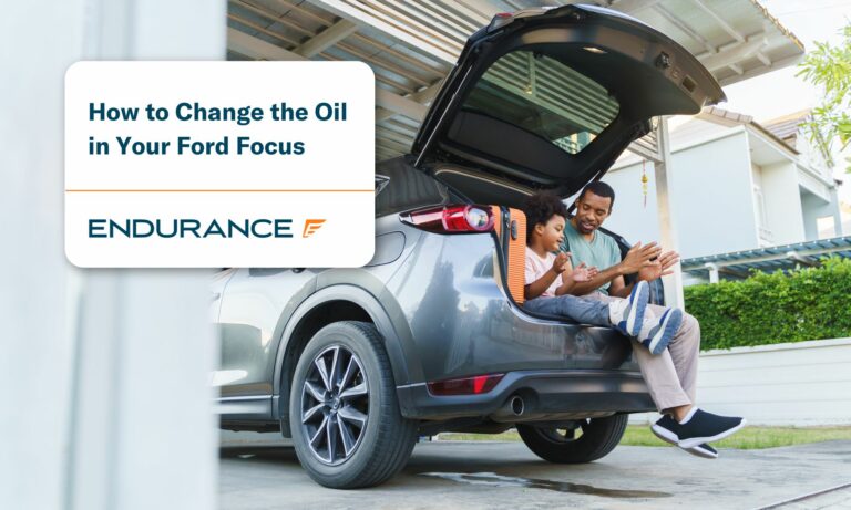 Father and Son sitting in the back of a Ford Focus hatchback