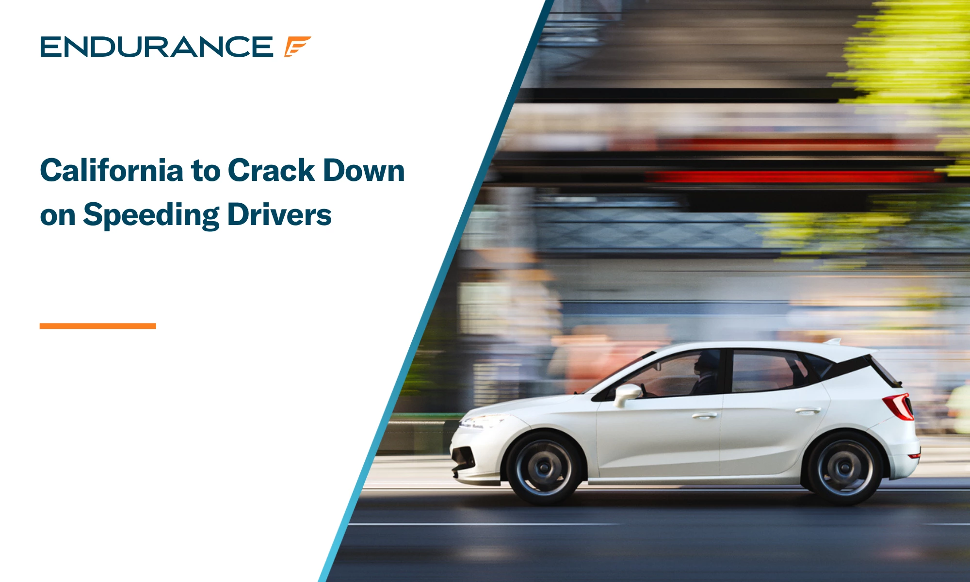 A white car driving in the city, speeding by
