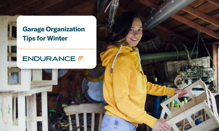 A woman in her garage organizing for winter