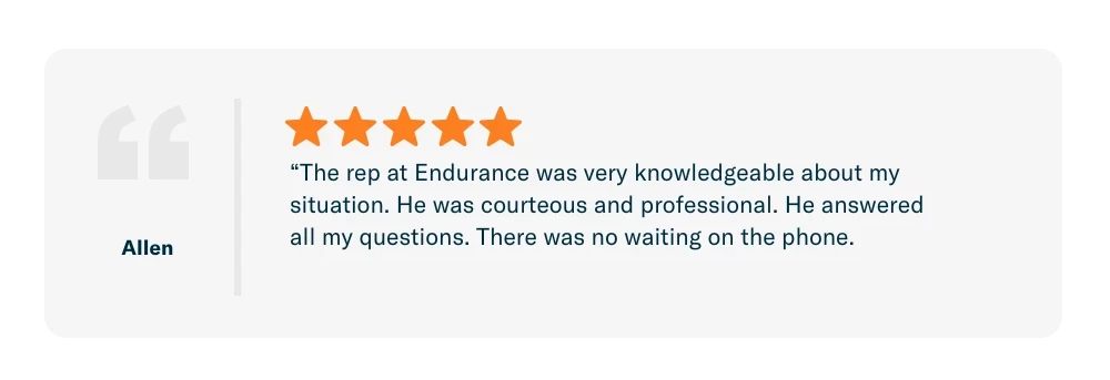 An Endurance review from a customer named Allen