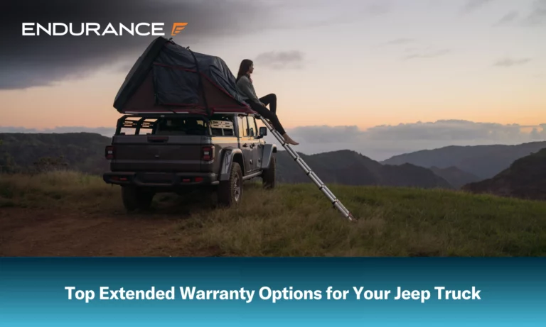 Woman climbs up ladder onto her Jeep Gladiator camper