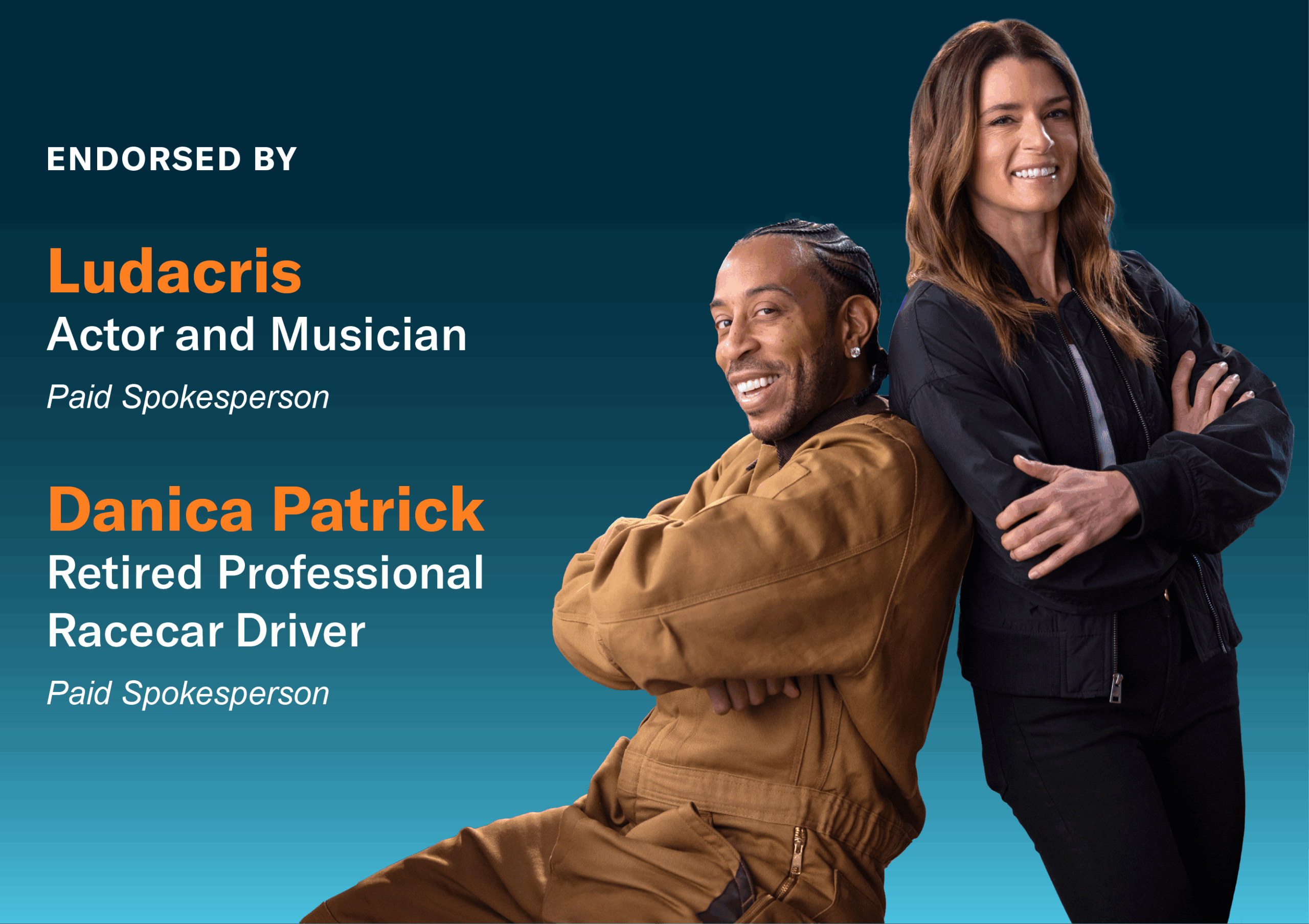 Danica Patrick and Ludacris leaning against each other smiling