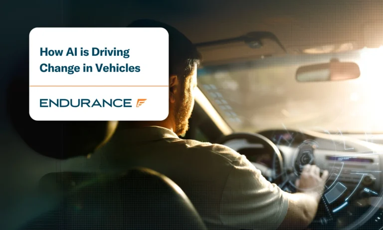 A man driving a car with artificial intelligence options on the screen