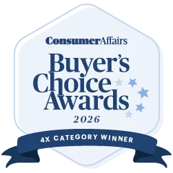 Insignia de ganador de 4 categorías en los premios Consumer Affairs Buyer's Choice Awards 2026