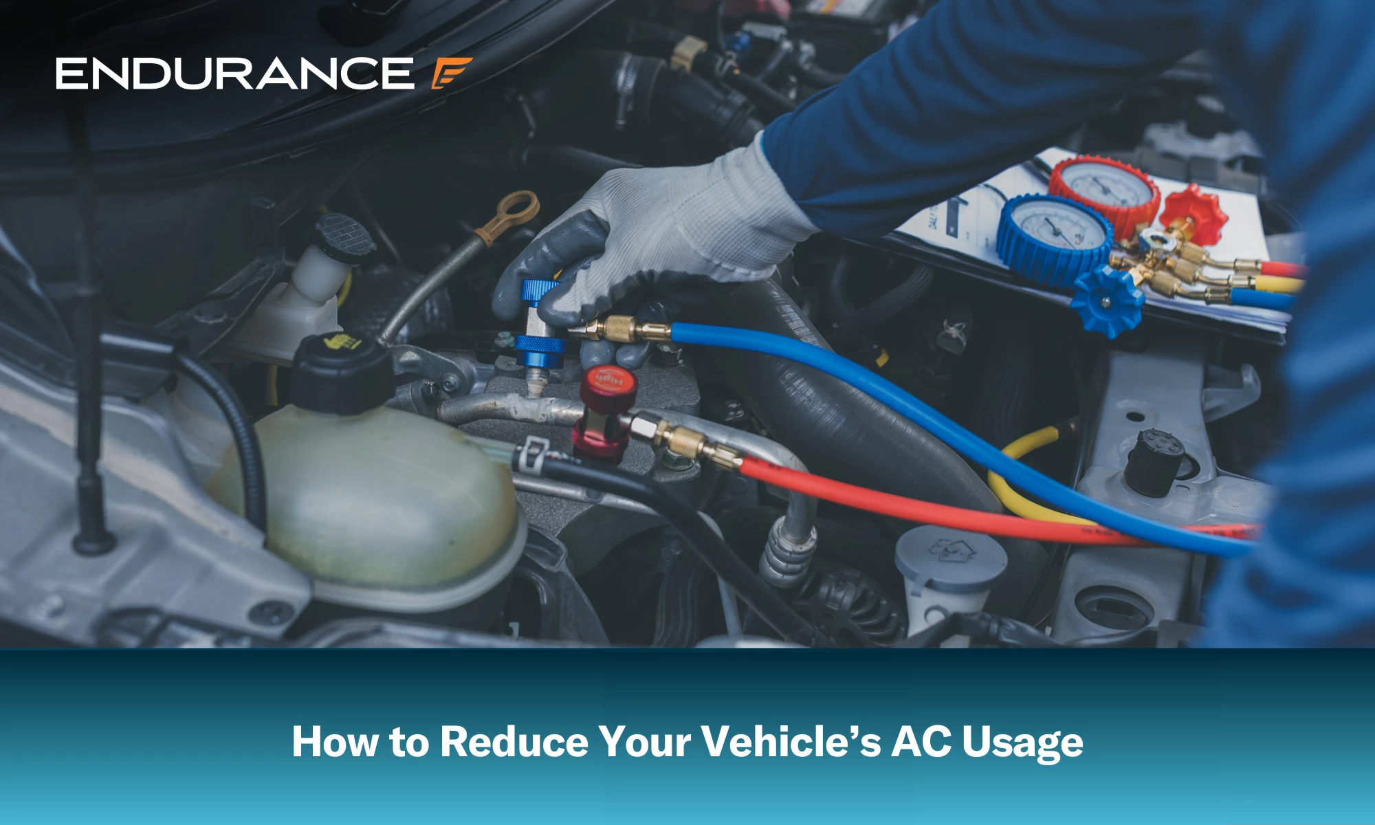 Mechanic checking and fixing car air conditioner system in a garage