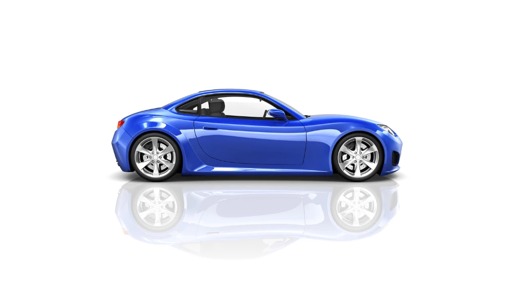A blue Mercedes-Benz GT coupe