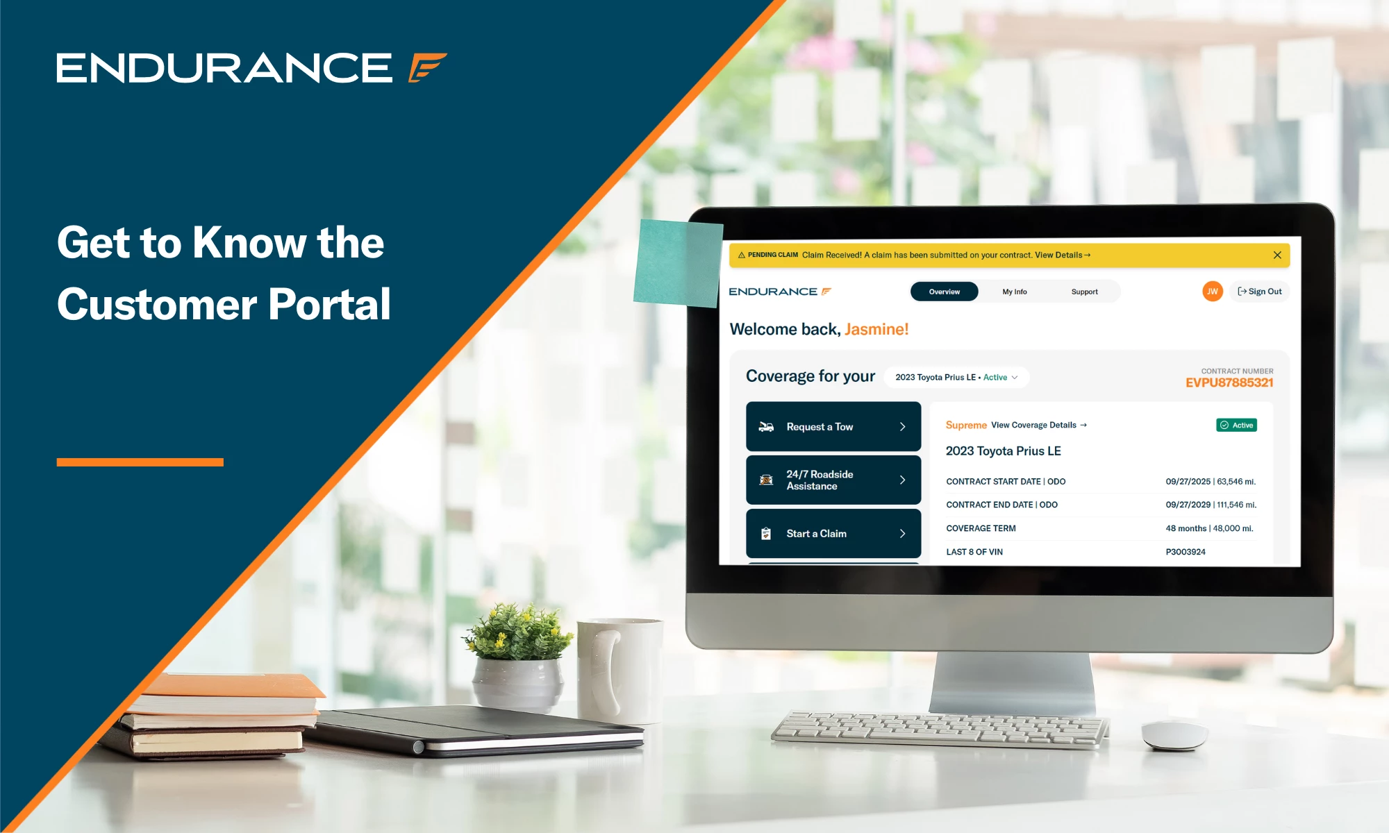 An open laptop showing the Endurance Customer Portal website