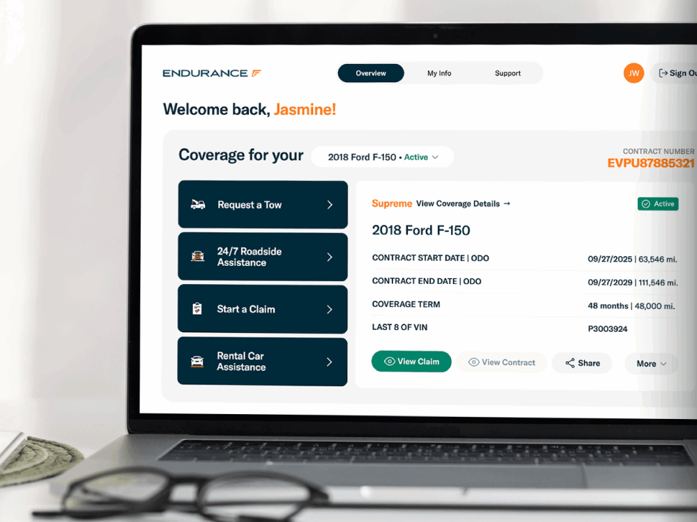 Laptop with Endurance Customer Portal open